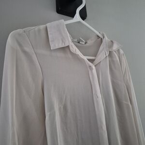 Elegant Cream Sheer Button-Up Blouse